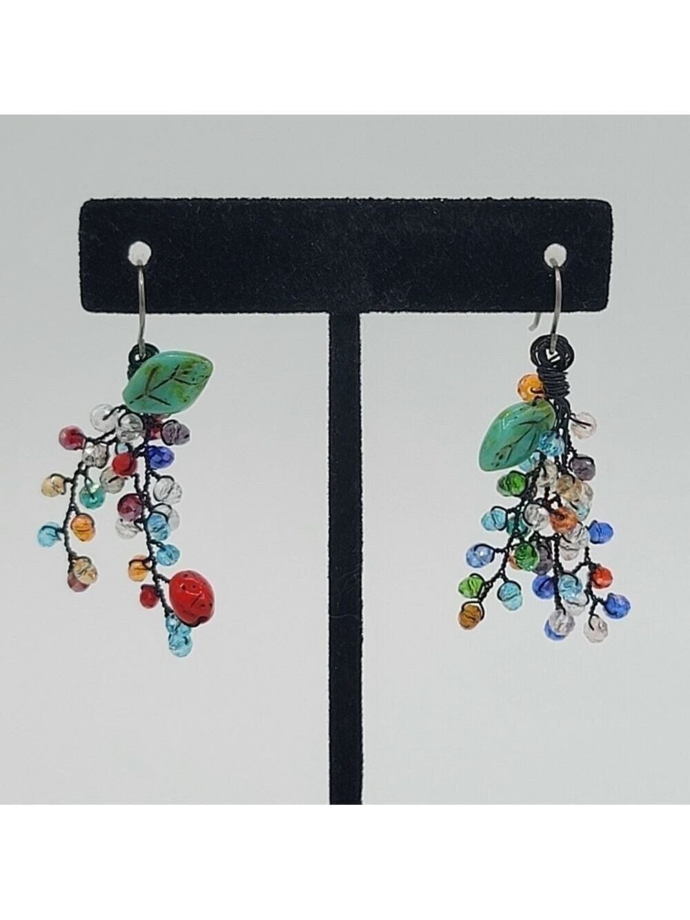 Earrings Wire Wrapped Multicolor Crystals #2122